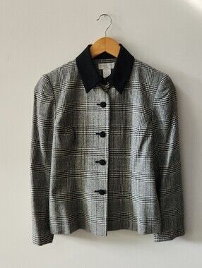 Worthington Petite Silk Wool Plaid Jacket Womens Size 4P Fully Lined
